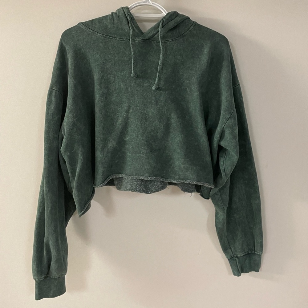 Forest Green Cropped Hooded Sweater